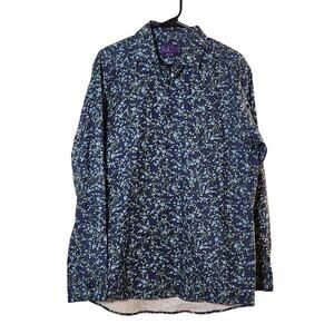 KOLTE Blue Floral Button Up Shirt, Size Large
